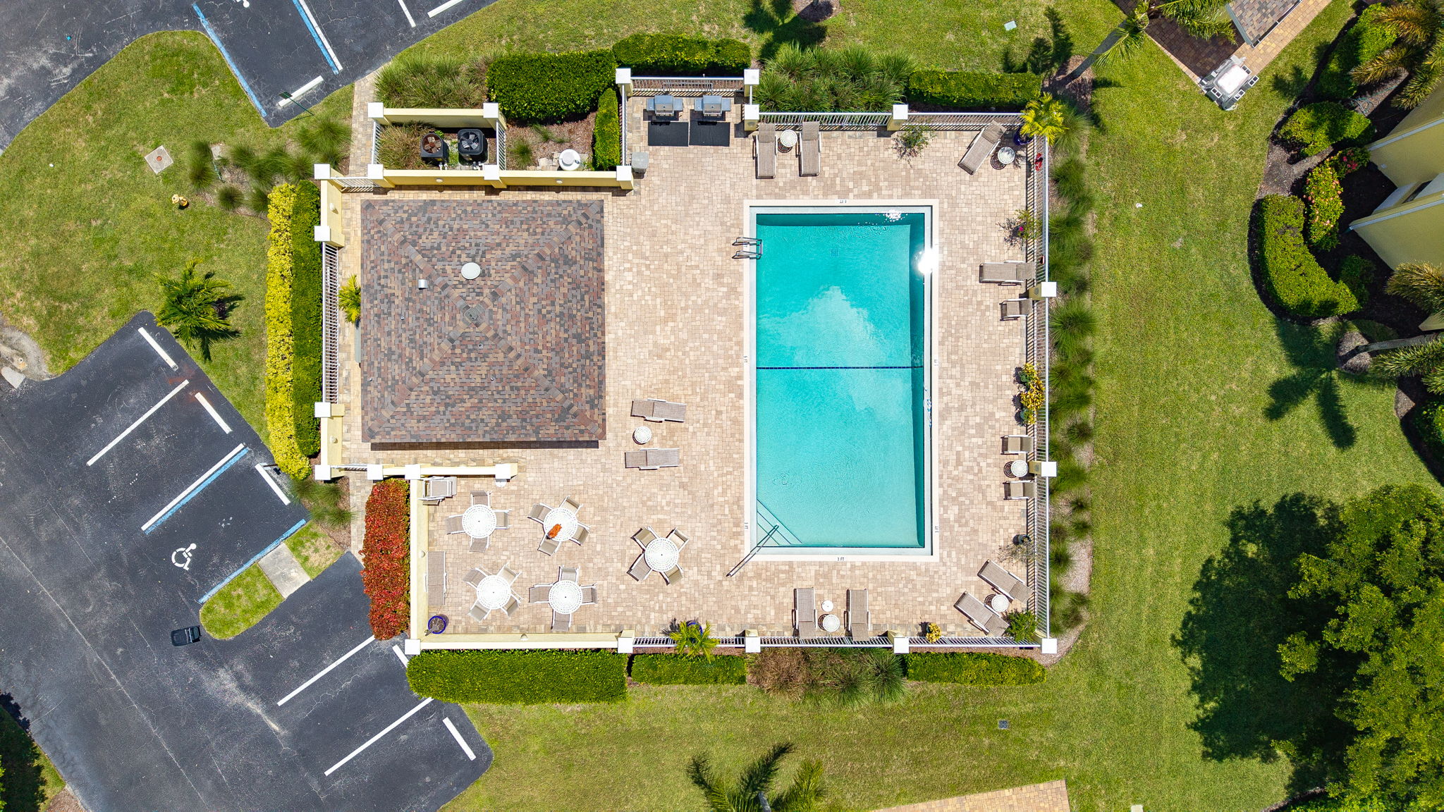 Carriedale villas with blue awnings and golf views